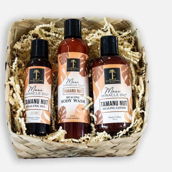 【売約済】HATSUSU ヘアケアエッセンス 400ml×3 Tamanu Nut Healing Trio Gift Basket – Island Essence