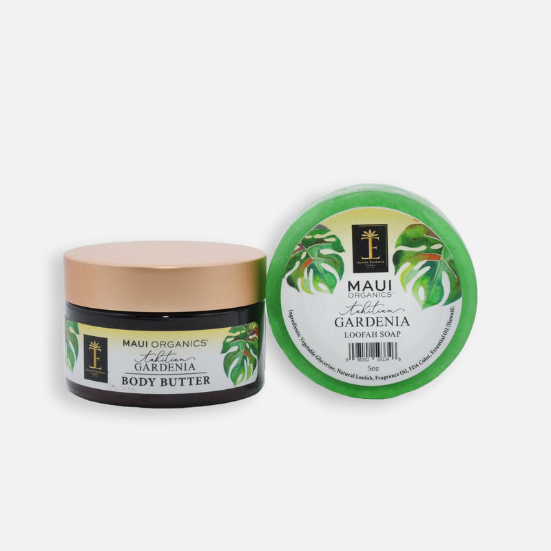 Maui Organics Body Butter and Loofah Duo Bundle Island-Essence-Cosmetics Tahitian Gardenia 