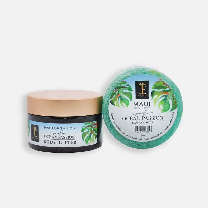 Maui Organics Body Butter and Loofah Duo Bundle Island-Essence-Cosmetics Pacific Ocean Passion 