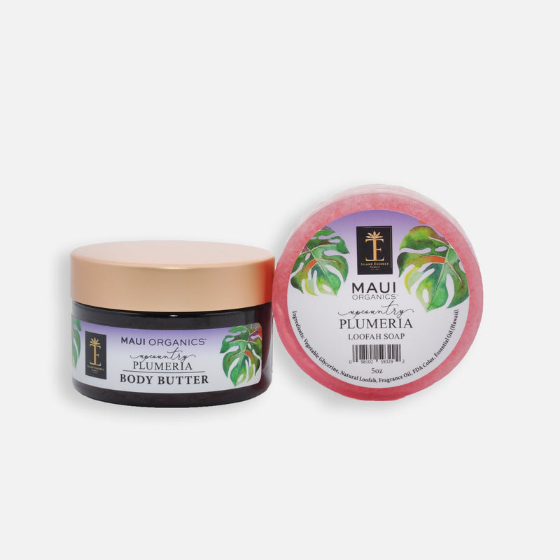 Maui Organics Body Butter and Loofah Duo Bundle Island-Essence-Cosmetics Upcountry Plumeria 