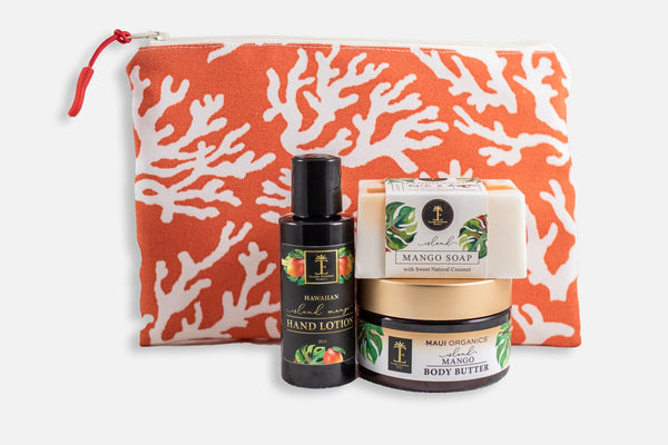 Island Mango Body Butter, Soap, and Lotion in a Coral Oneloa Bag Bundle Island Essence 