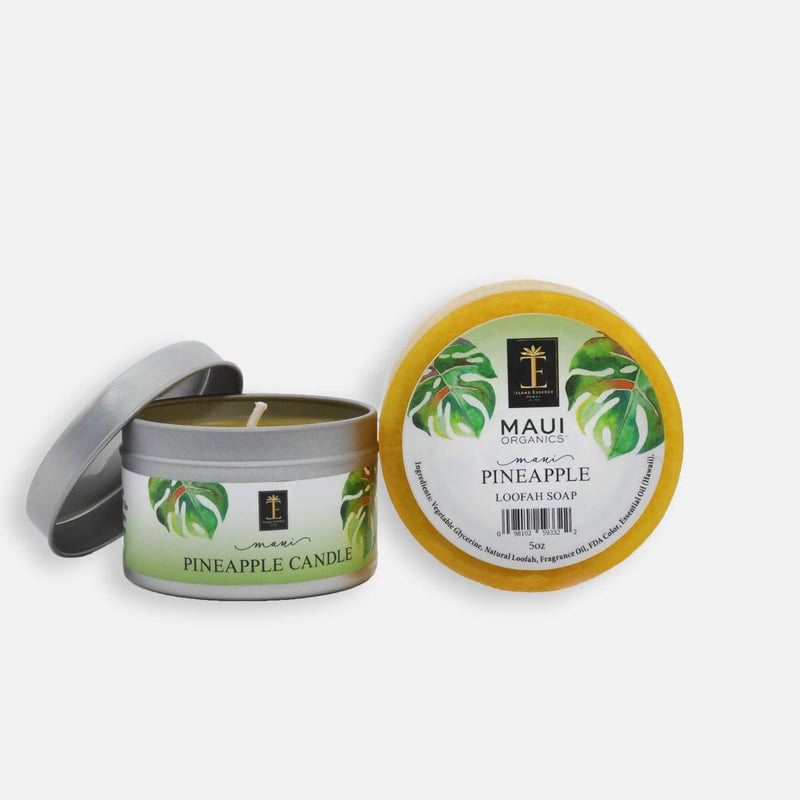 Maui Organics Loofah Soap & Candle Duo--8 Hawaiian Scents Bundle Island-Essence-Cosmetics Maui Pineapple 