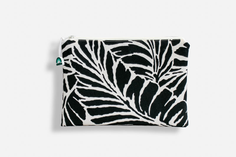 Oneloa Black Tropical Leaf Bags--Made on Maui bags Island-Essence-Cosmetics Small Bag 6"x9" 