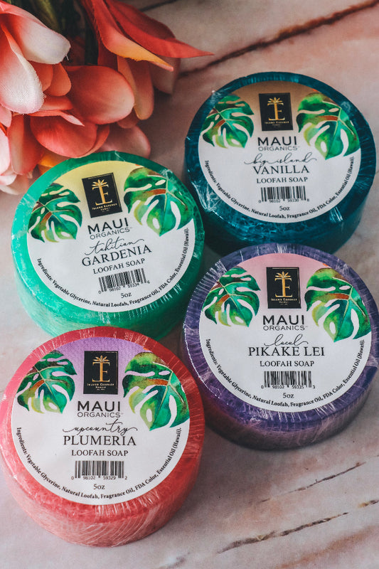 Four Loofah Soaps on Marble 