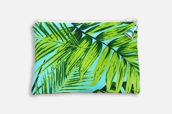 Oneloa Blue & Green Palm Leaf Splashproof Bags bags Island-Essence-Cosmetics Small Bag 6"x9" 