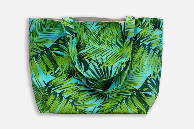 Oneloa Blue & Green Palm Leaf Splashproof Bags bags Island-Essence-Cosmetics Tote 15"w x 20"h x 6"d 