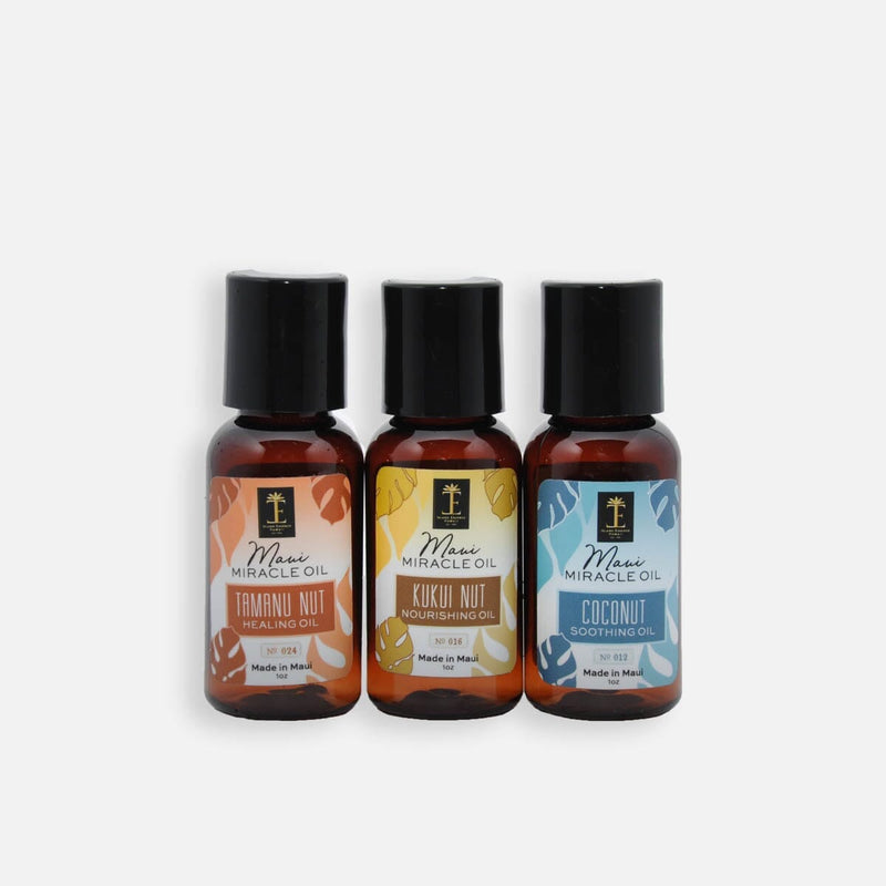 Maui Miracle Oil Trio & Mini Lauhala Basket Oil Island-Essence-Cosmetics 