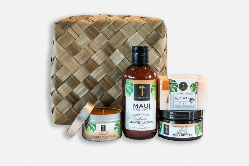 Maui Organics Lauhala Gift Basket 5 Varieties Bundle Island-Essence-Cosmetics Island Mango 