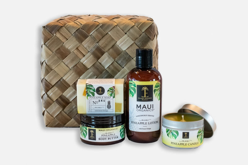Maui Organics Lauhala Gift Basket 8 Varieties Bundle Island-Essence-Cosmetics Maui Pineapple 