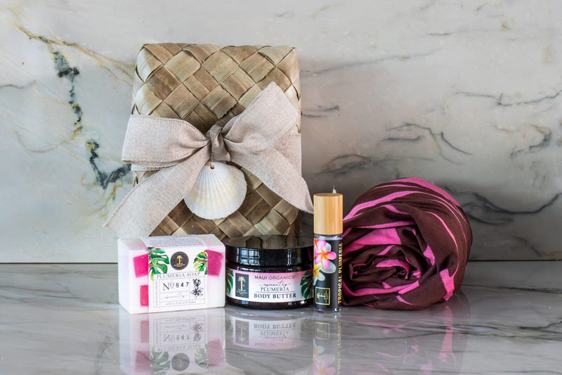 Plumeria Bird of Paradise Sarong Gift Basket Island Essence 