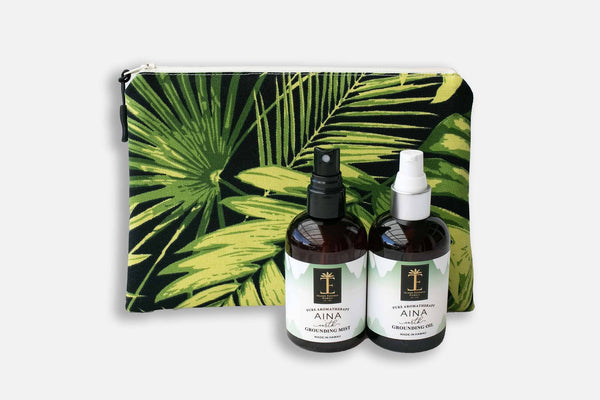Hawaiian Aromatherapy Aina Oil & Mist in a Green Tropical Bag Bundle Island-Essence-Cosmetics 