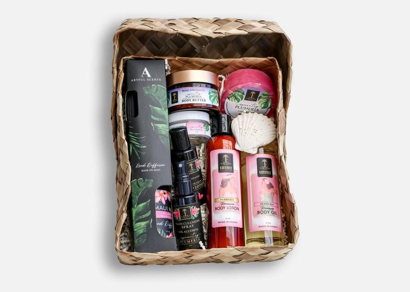 Premium Plumeria Hawaiian Gift Basket Bundle Island-Essence-Cosmetics 