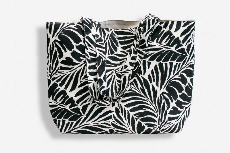 Oneloa Black Tropical Leaf Bags--Made on Maui bags Island-Essence-Cosmetics Tote 
