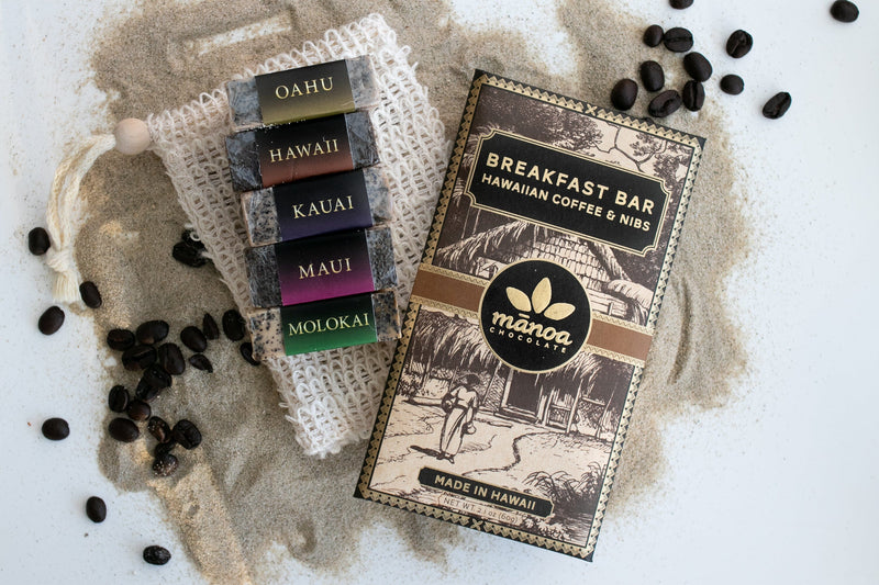 Chocolate Kona Coffee Bar and Island Coffee Soap Collection Island Essence 