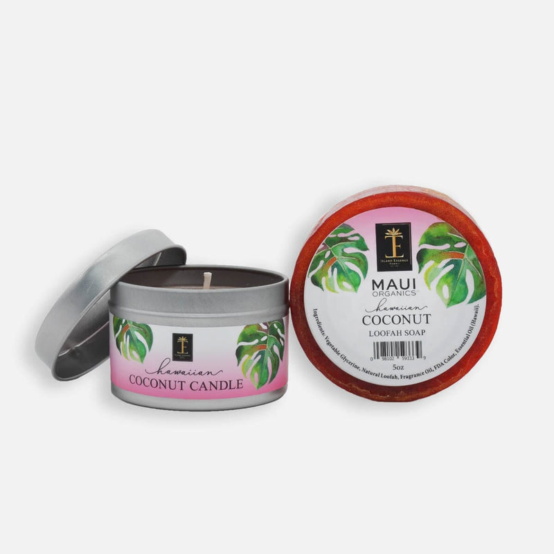 Maui Organics Loofah Soap & Candle Duo--8 Hawaiian Scents Bundle Island-Essence-Cosmetics Hawaiian Coconut 