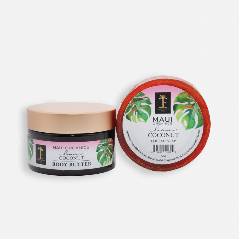 Maui Organics Body Butter and Loofah Duo Bundle Island-Essence-Cosmetics Hawaiian Coconut 
