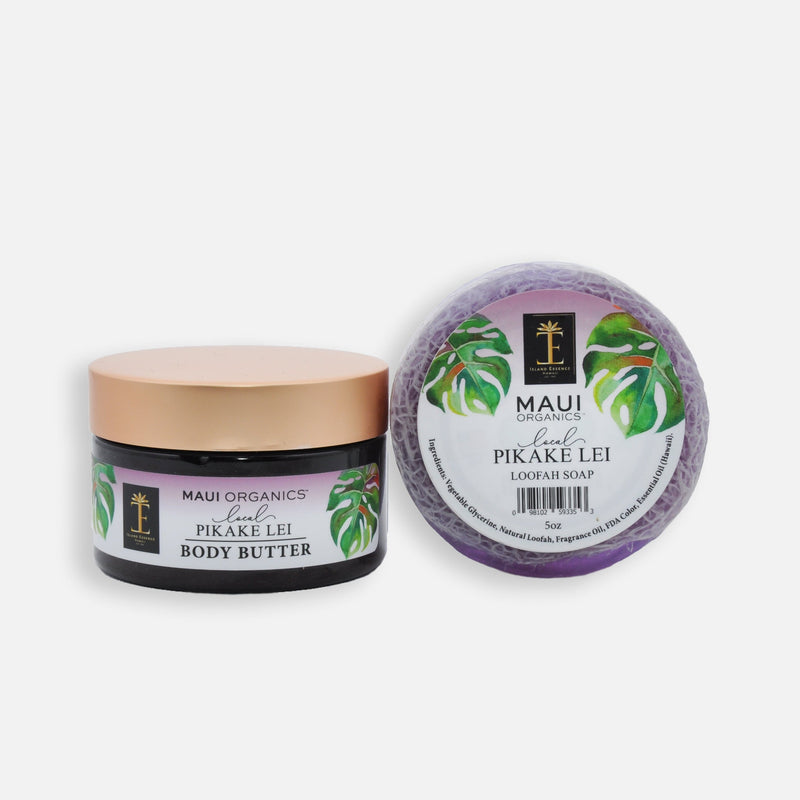 Maui Organics Body Butter and Loofah Duo Bundle Island-Essence-Cosmetics Local Pikake Lei 