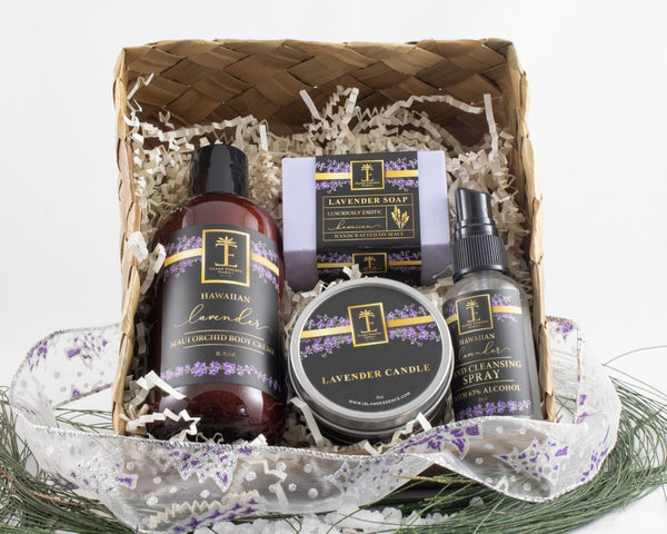 Hawaiian Lavender Gift Collection in Lauhala Basket Bundle Island-Essence-Cosmetics 