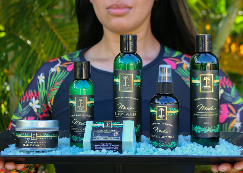 Maile Rainforest Gift Collection in a Hawaiian Lauhala Basket Special Collection Island-Essence-Cosmetics 