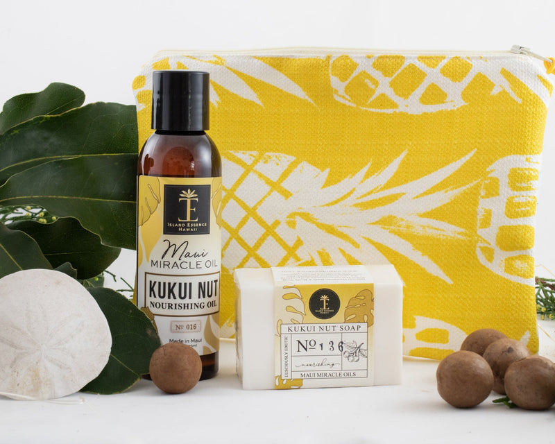 Kukui Nut Oil & Soap Gift Collection with Pineapple Oneloa Bag Bundle Island-Essence-Cosmetics 