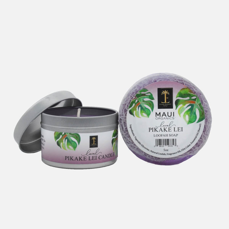 Maui Organics Loofah Soap & Candle Duo--8 Hawaiian Scents Bundle Island-Essence-Cosmetics Local Pikake Lei 