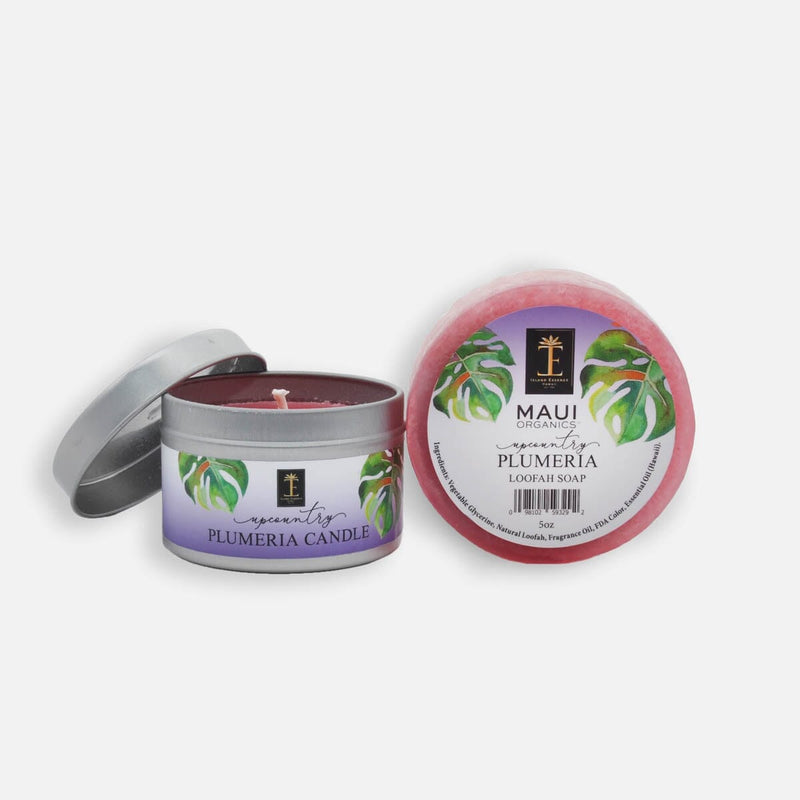 Maui Organics Loofah Soap & Candle Duo--8 Hawaiian Scents Bundle Island-Essence-Cosmetics Upcountry Plumeria 