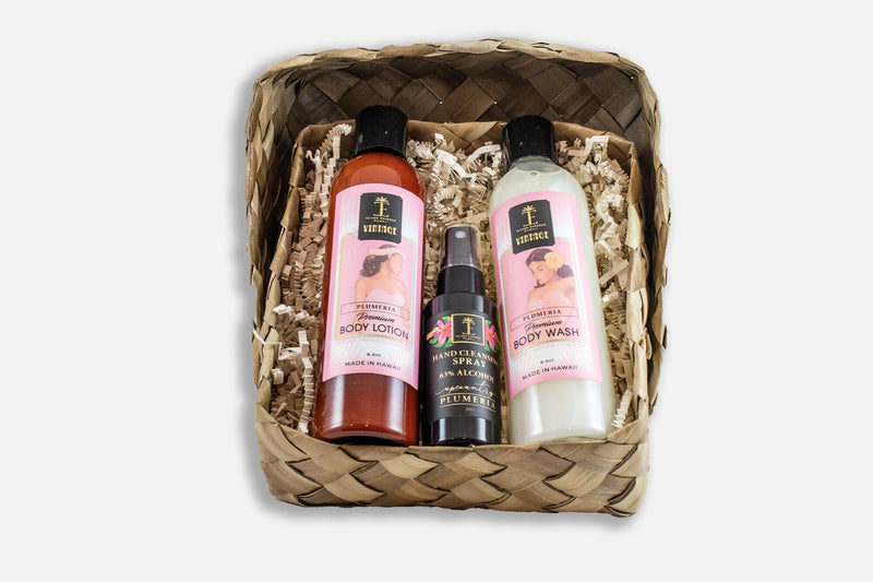 Plumeria Vintage Lauhala Gift Basket Bundle Island-Essence-Cosmetics 