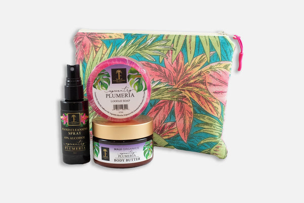 Plumeria Gift Collection with Oneloa Tropical Leaf Small Bag Bundle Island-Essence-Cosmetics 