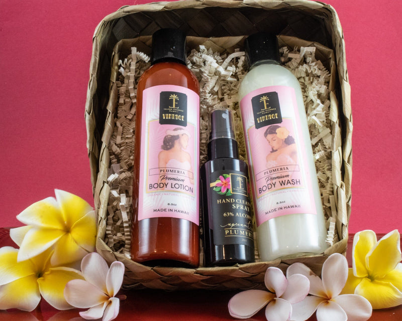 Plumeria Vintage Lauhala Gift Basket Bundle Island-Essence-Cosmetics 
