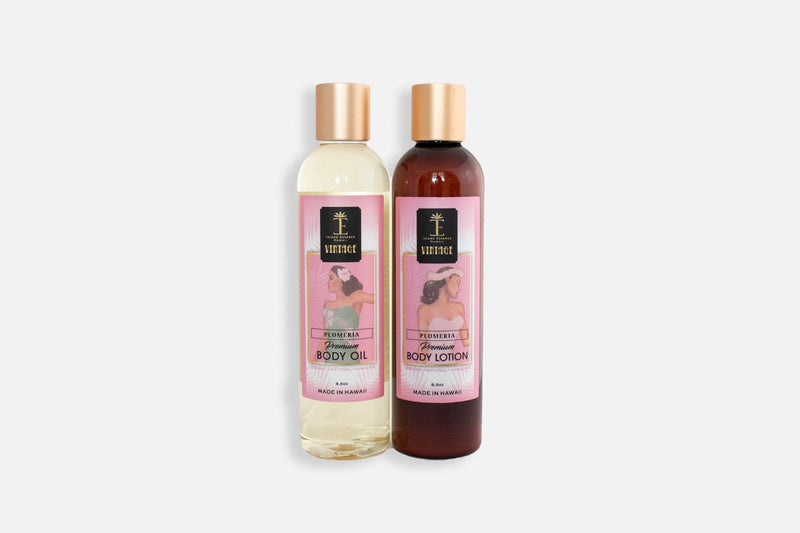 Vintage Body Lotion and Body Oil Oneloa Collection Bundle Island-Essence-Cosmetics Plumeria 