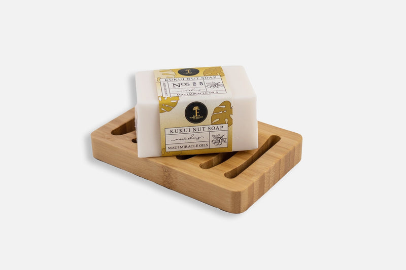 Maui Miracle Oil Soap & Bamboo Soap Dish Set Soap Island Essence Kukui Nut Nourishing Soap 