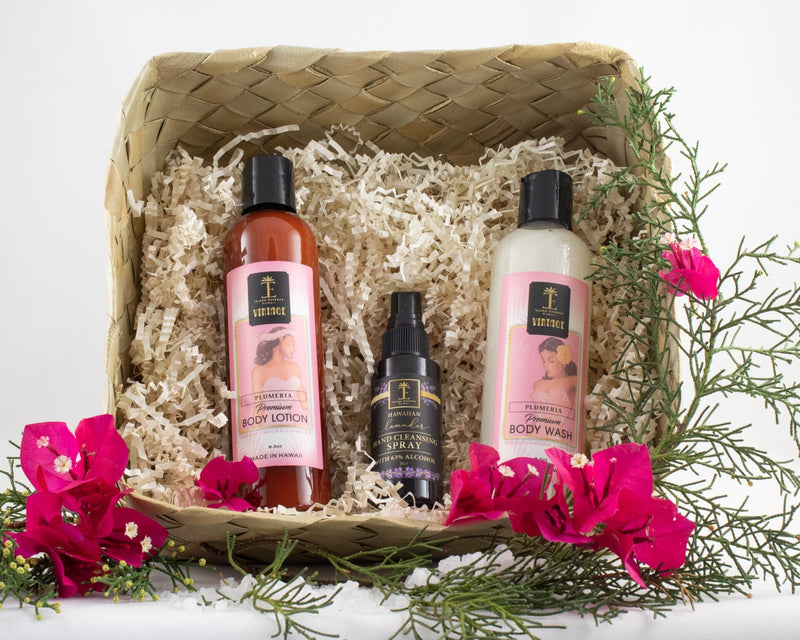 Plumeria Vintage Lauhala Gift Basket Bundle Island-Essence-Cosmetics 