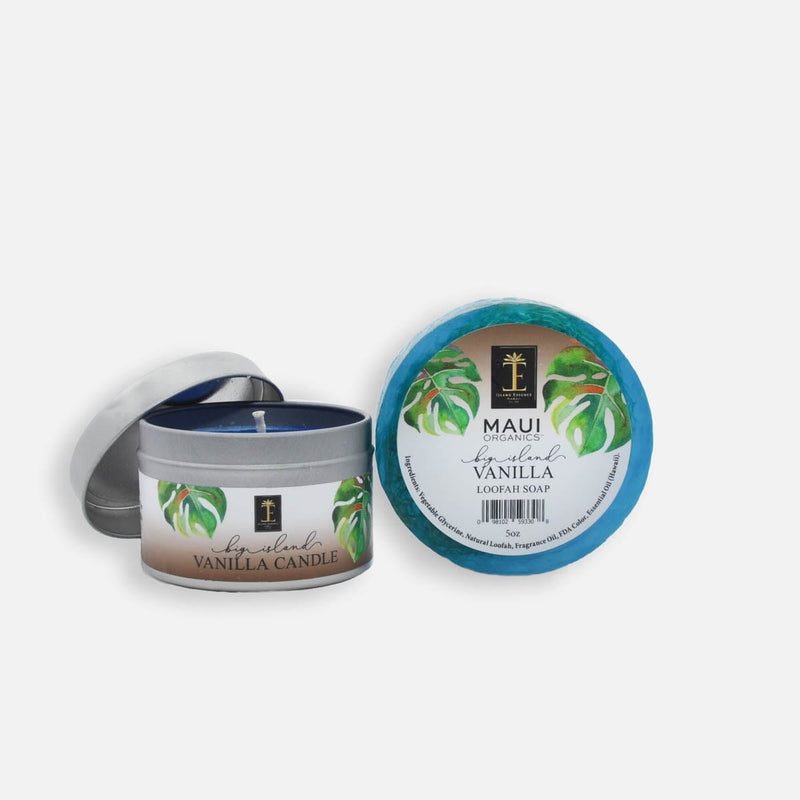 Maui Organics Loofah Soap & Candle Duo--8 Hawaiian Scents Bundle Island-Essence-Cosmetics Big Island Vanilla 
