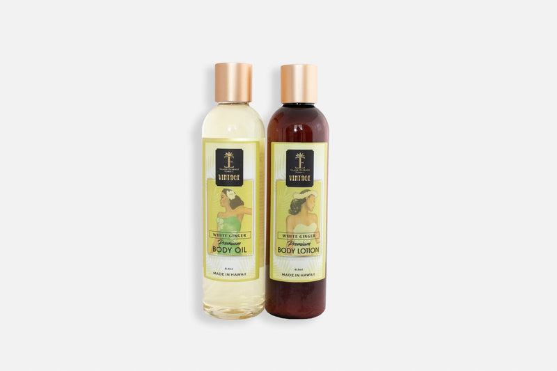 Vintage Body Lotion and Body Oil Oneloa Collection Bundle Island-Essence-Cosmetics White Ginger 