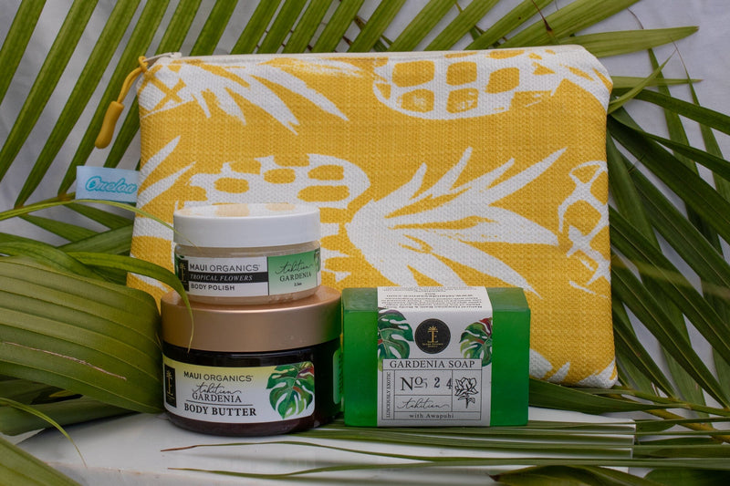 Tahitian Gardenia Body Butter, Soap, and Polish in a Pineapple Oneloa Bag Bundle Island-Essence-Cosmetics 